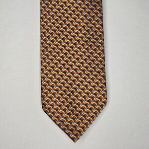Kolte Designer Necktie Tie 100% Italian Silk Gold, Rust. Blue Woven Pattern